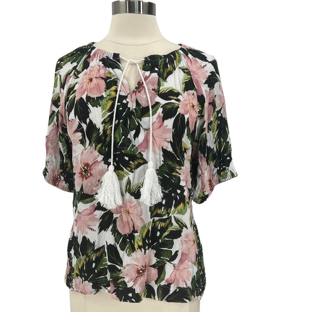 KAREN KANE Hibiscus Floral Print Blouse SZ SM